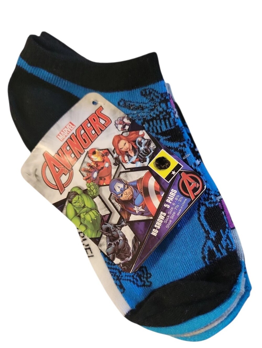 NWT Marvel Avengers No Show Kid's Socks 5 Pk Sz 6-8 1/2 Black Panther